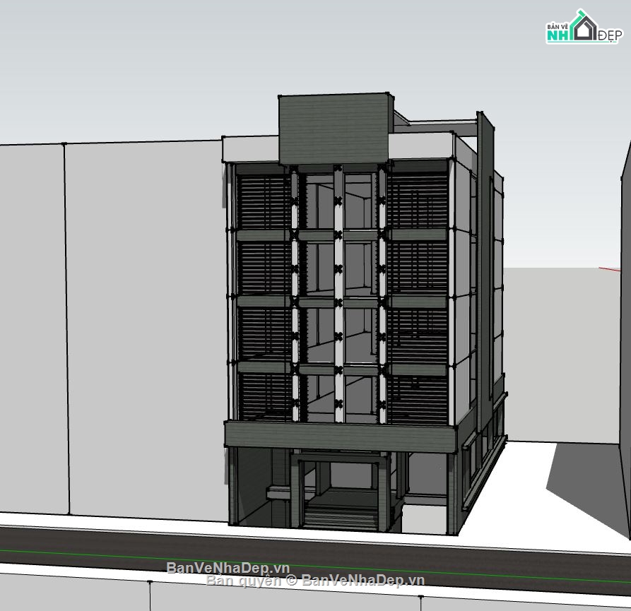 văn phòng làm việc,sketchup ngoại thất văn phòng,sketchup văn phòng hiện đại