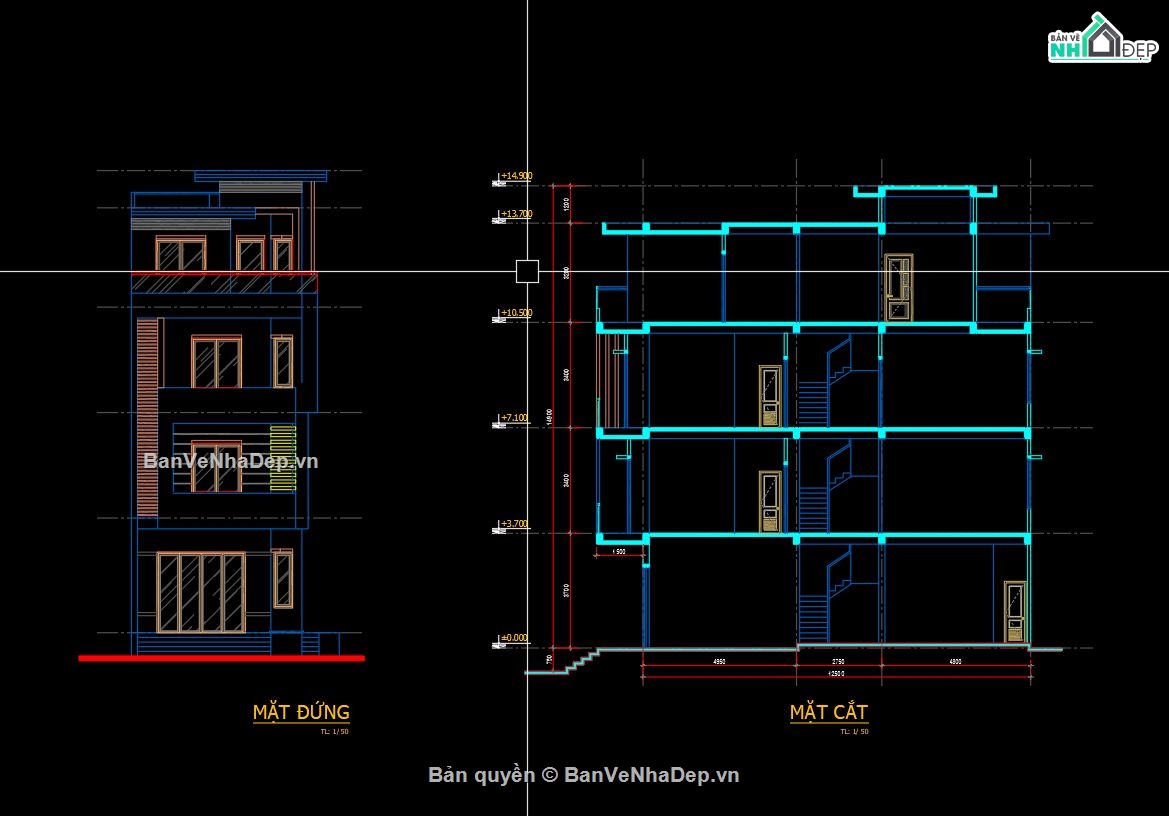 nhà 4 tầng,file cad nhà phố 4 tầng,cad nhà phố 4 tầng,nhà phố 4 tầng cad