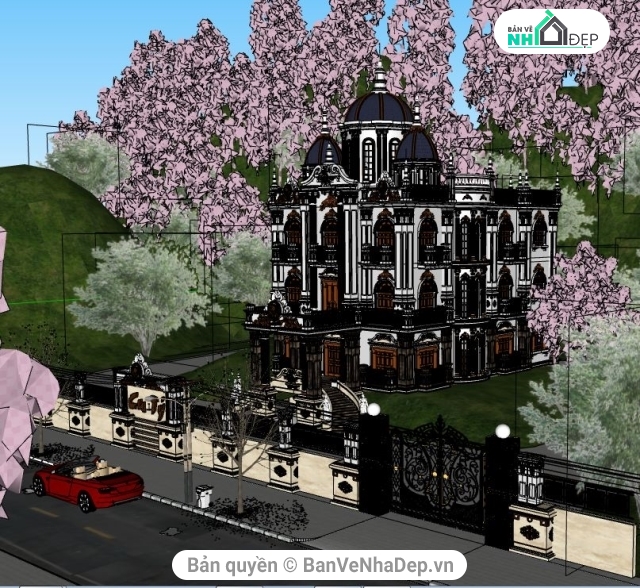 Sketchup biệt thự 3 tầng,biệt thự cổ điển 3 tầng,biệt thự 3 tầng,thiết kế biệt thự 3 tầng,bản vẽ biệt thự 3 tầng,sketchup biệt thự 3 tầng