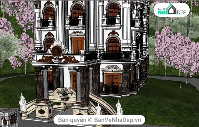 Sketchup biệt thự 3 tầng,biệt thự cổ điển 3 tầng,biệt thự 3 tầng,thiết kế biệt thự 3 tầng,bản vẽ biệt thự 3 tầng,sketchup biệt thự 3 tầng