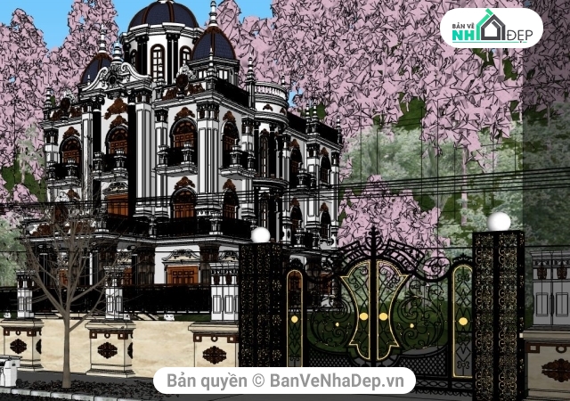 Sketchup biệt thự 3 tầng,biệt thự cổ điển 3 tầng,biệt thự 3 tầng,thiết kế biệt thự 3 tầng,bản vẽ biệt thự 3 tầng,sketchup biệt thự 3 tầng