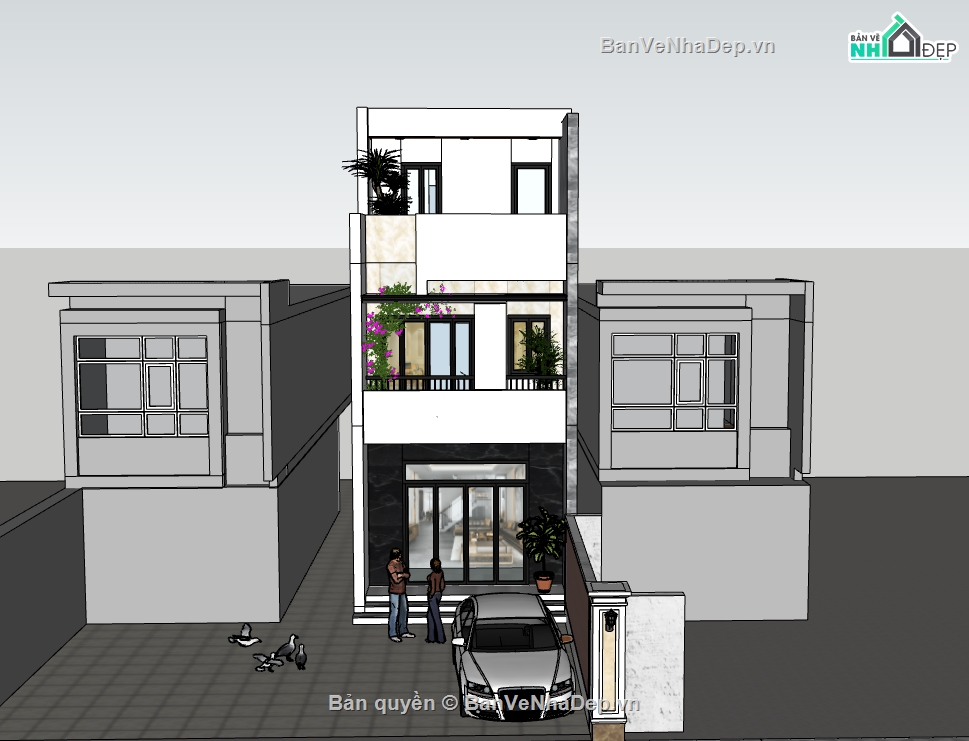 nhà phố 3 tầng,su nhà phố,sketchup nhà phố