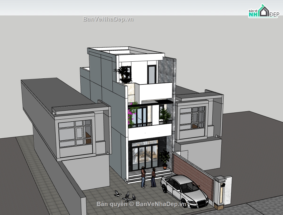 nhà phố 3 tầng,su nhà phố,sketchup nhà phố