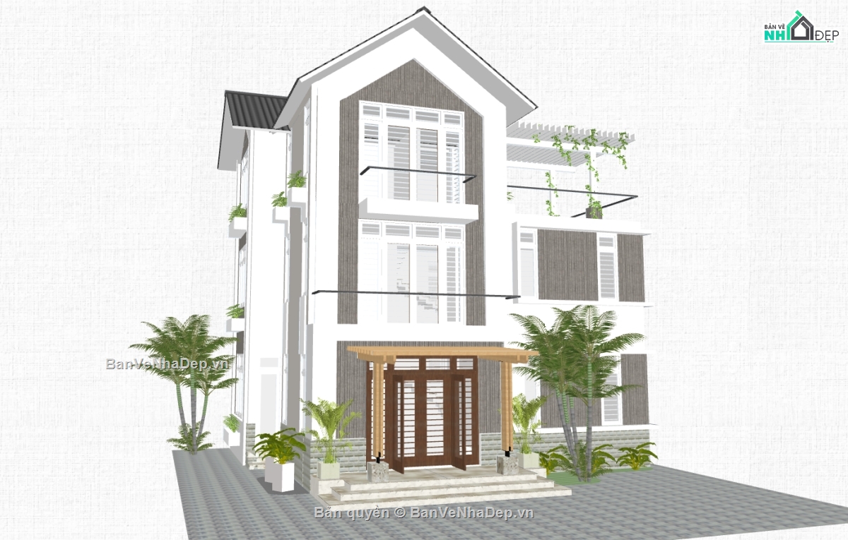 nhà 3 tầng,sketchup 3 tầng,sketchup nhà 3 tầng