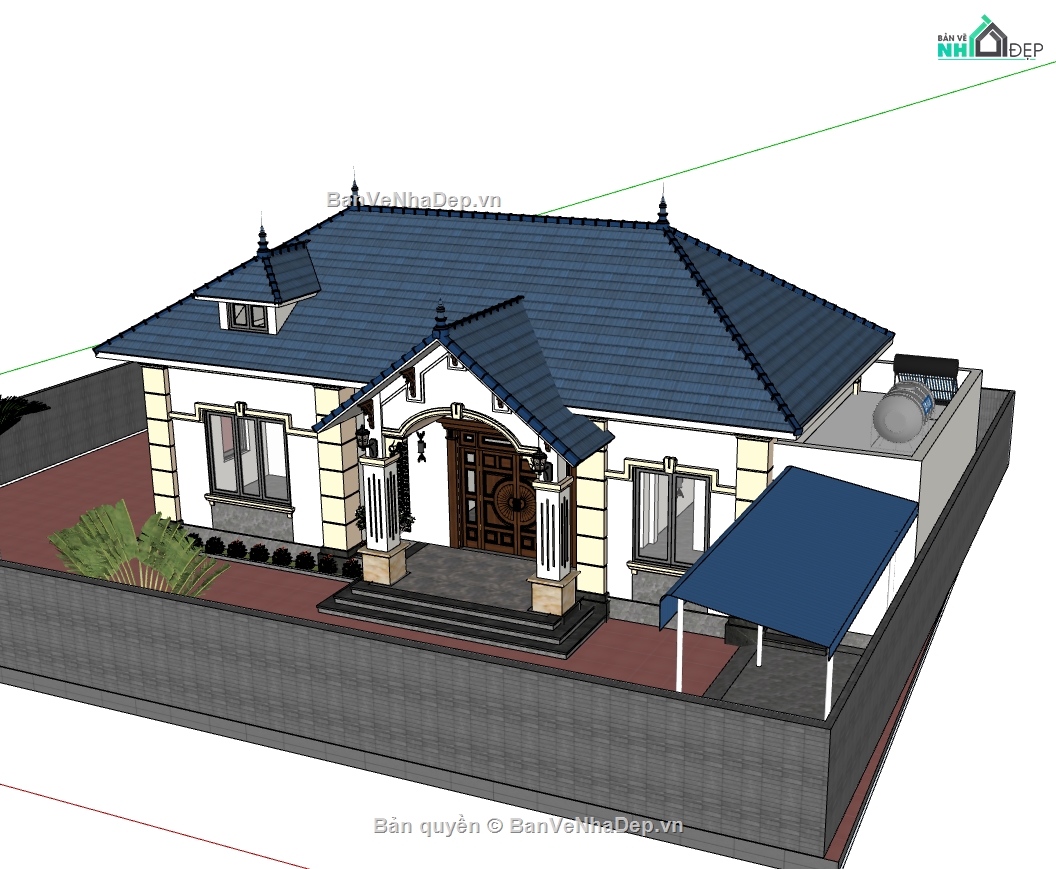 biệt thự 1 tầng,su biệt thự,sketchup biệt thự