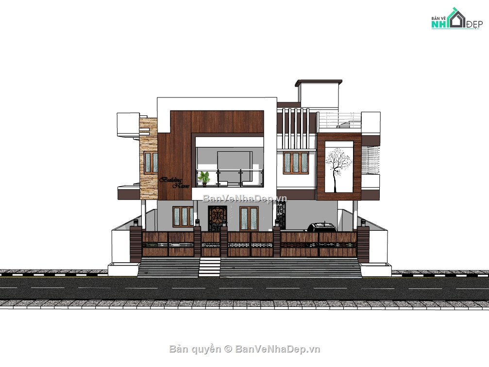 biệt thự 2 tầng,su biệt thự,sketchup biệt thự