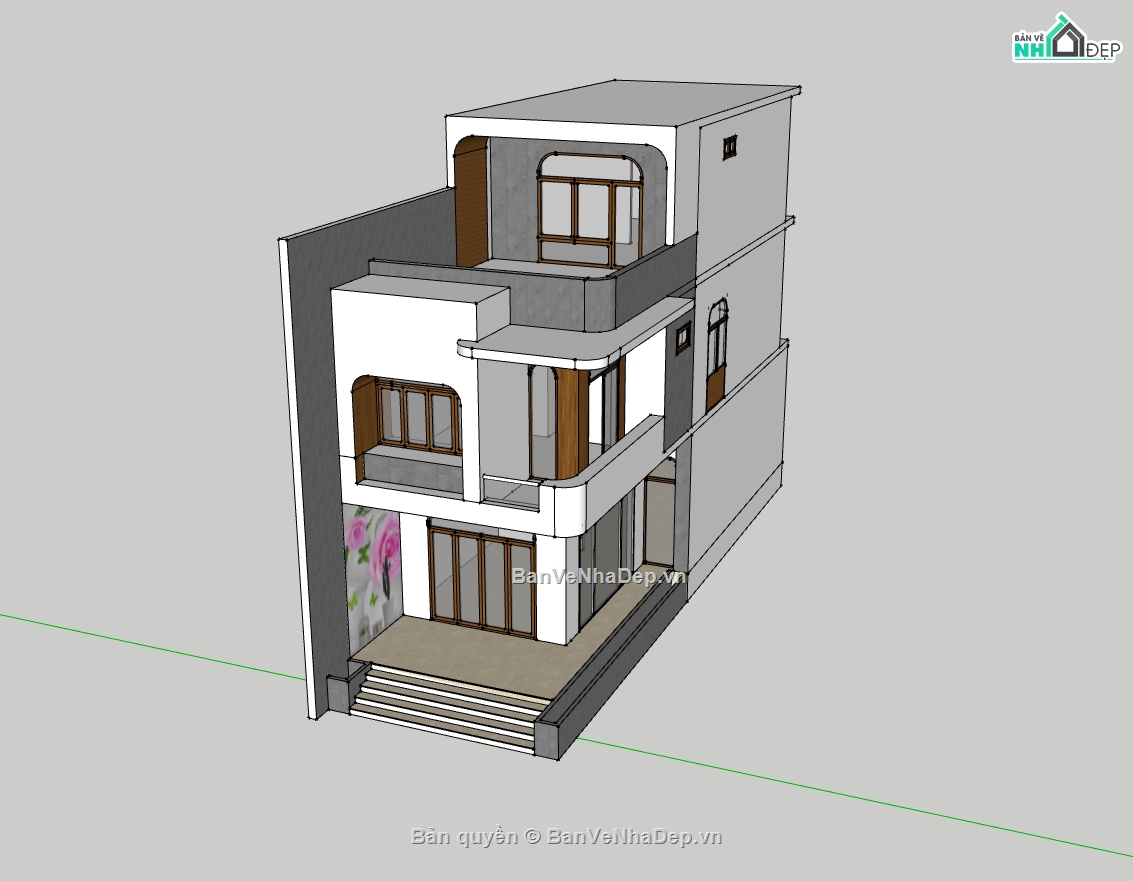 nhà phố 3 tầng,sketchup nhà phố,su nhà phố