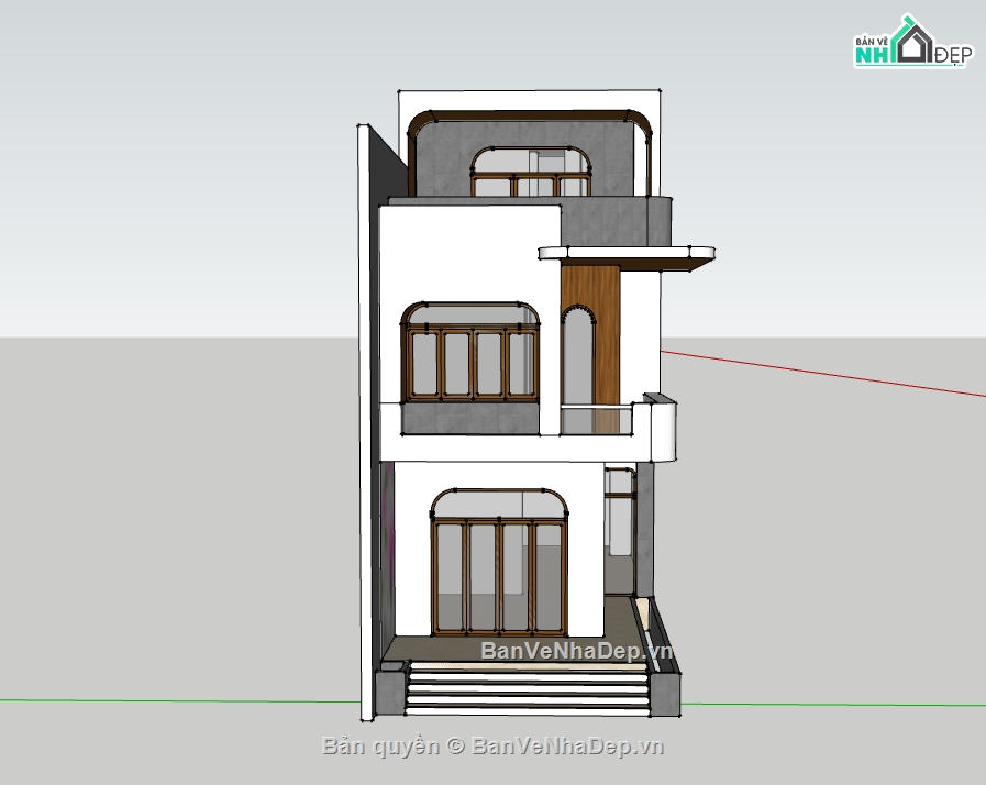 nhà phố 3 tầng,sketchup nhà phố,su nhà phố