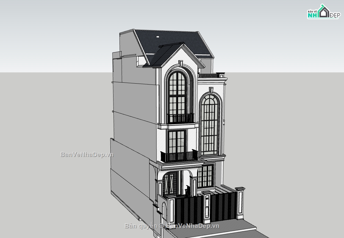 nhà phố 3 tầng,su nhà phố,sketchup nhà phố 3 tầng