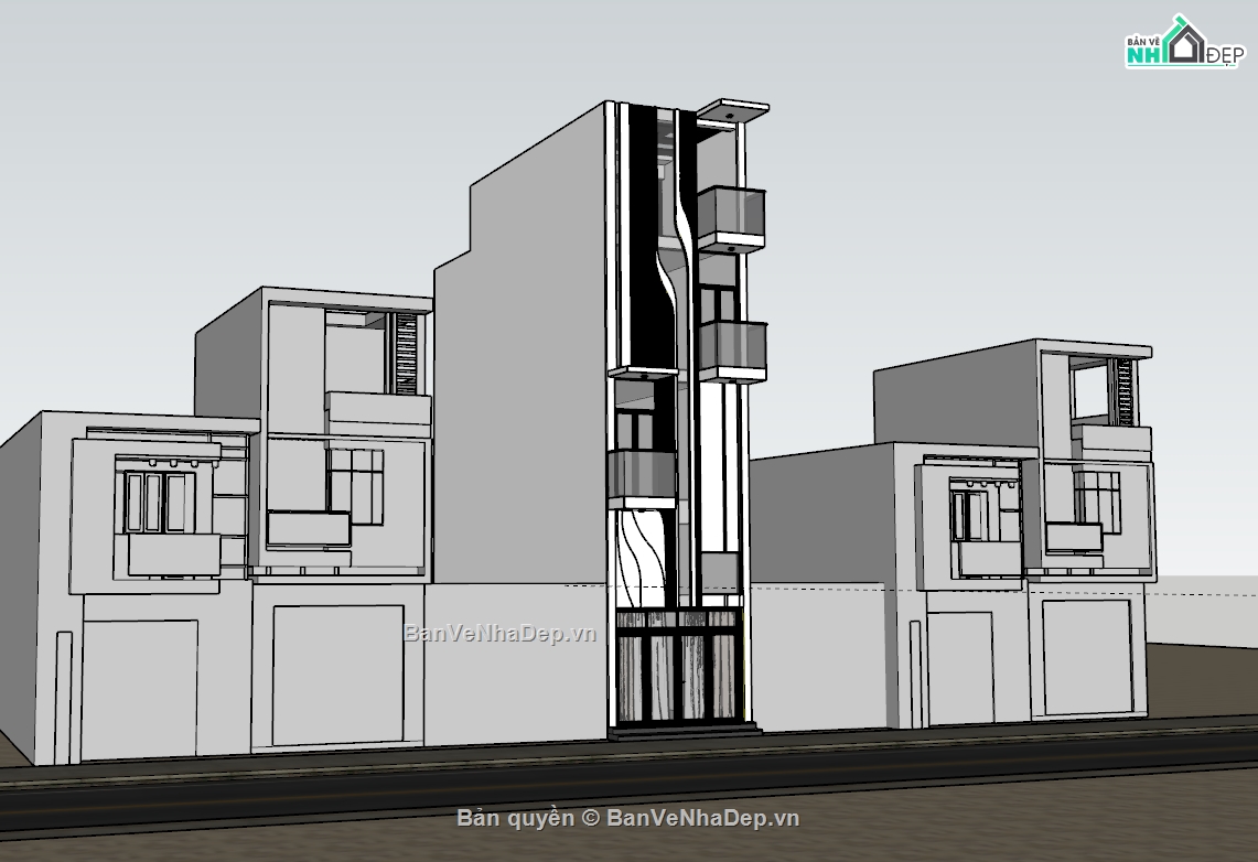 su nhà phố,sketchup nhà phố,su nhà phố 5 tầng