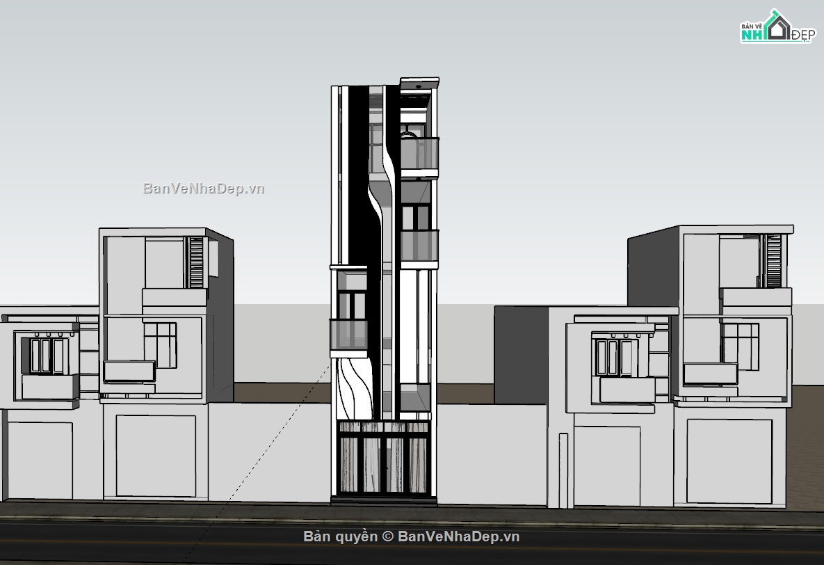 su nhà phố,sketchup nhà phố,su nhà phố 5 tầng