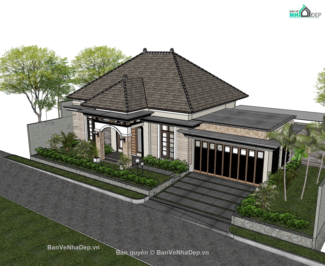 biệt thự 1 tầng,su biệt thự,sketchup biệt thự 1 tầng