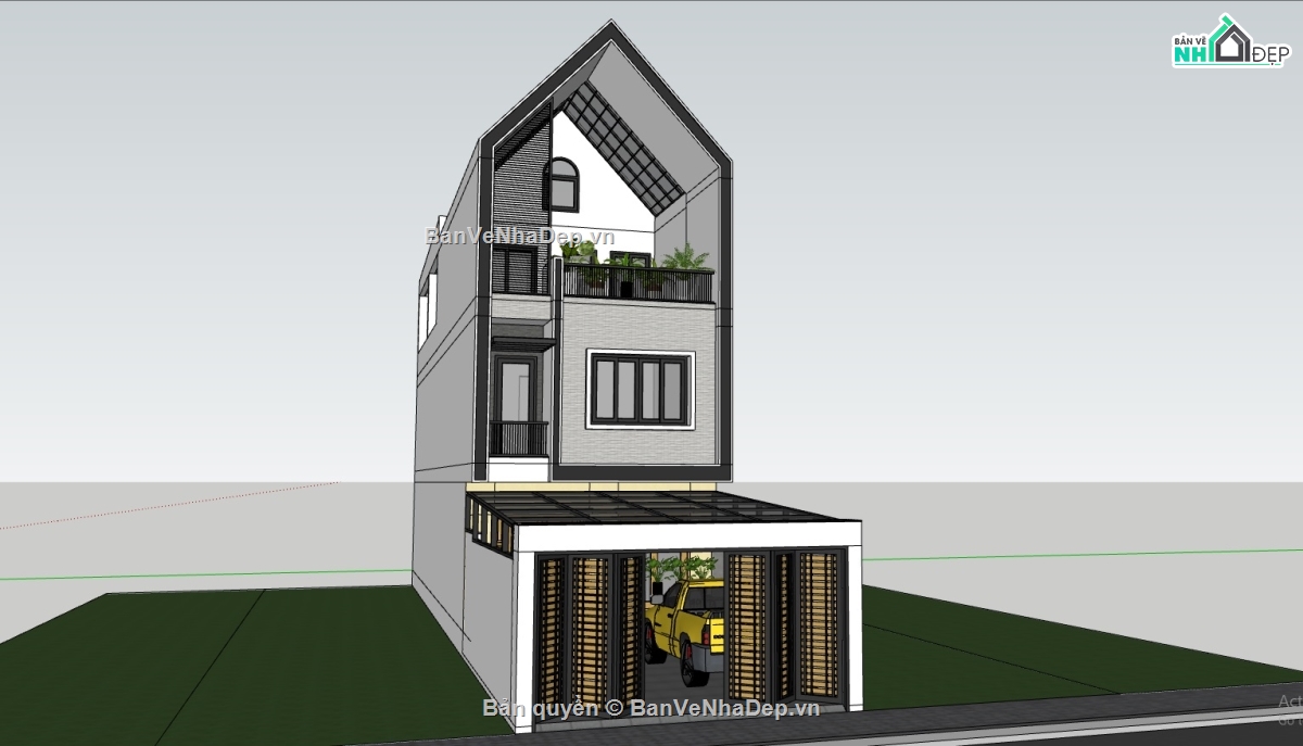 file su nhà phố,Model sketchup nhà phố 3 tầng,nhà phố 3 tầng,nhà phố 3 tầng hiện đại