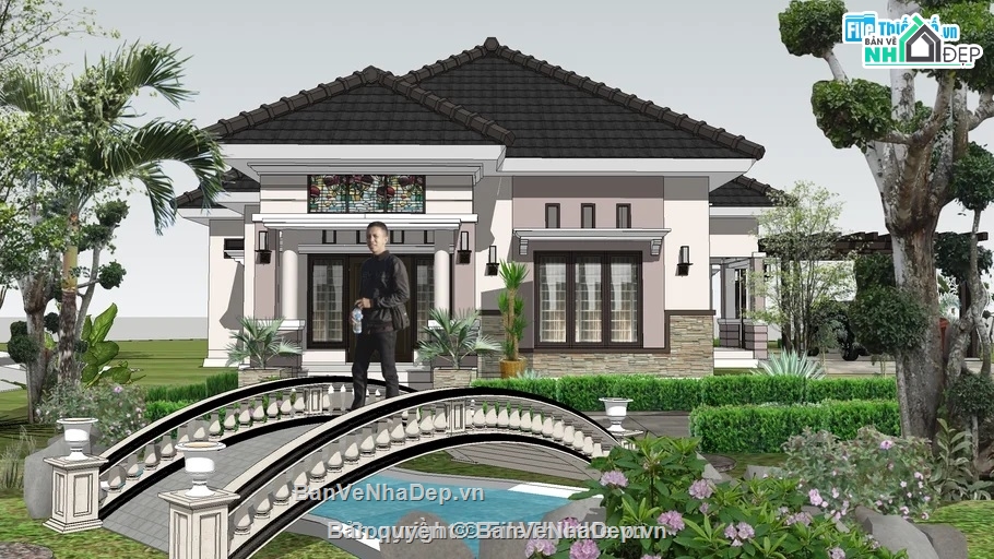 biệt thự vườn sketchup,biệt thự bao cảnh SU,Sketchup biệt thự vườn,Sketchup biệt thự,file su biệt thự,biệt thự vườn