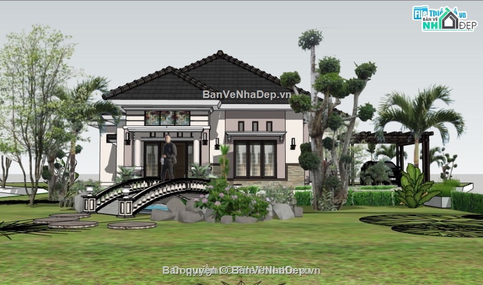 biệt thự vườn sketchup,biệt thự bao cảnh SU,Sketchup biệt thự vườn,Sketchup biệt thự,file su biệt thự,biệt thự vườn