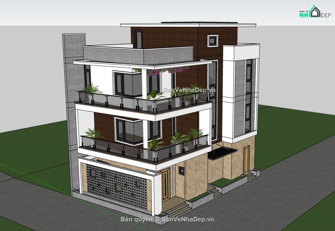 Model sketchup nhà phố,Model sketchup nhà phố 3 tầng,Model sketchup nhà phố 3.5 tầng,su nhà phố 3.5 tầng