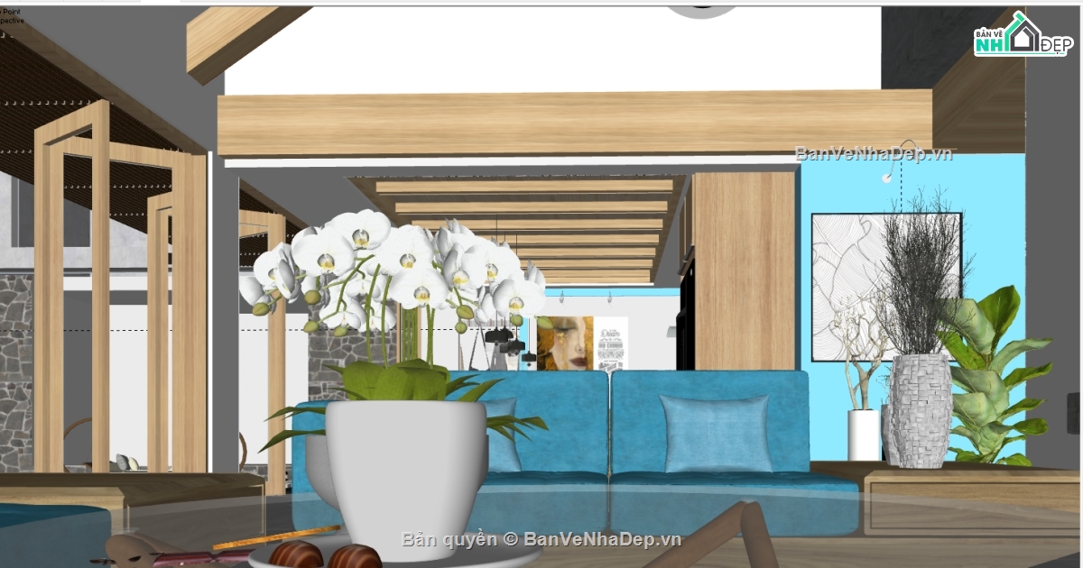 file su biệt thự,Su biệt thự 1 tầng,sketchup biệt thự 1 tầng,file su nội thất biệt thự