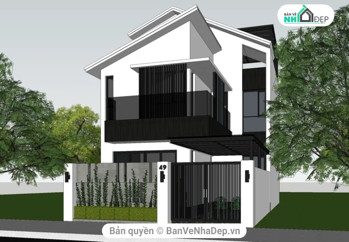 Su biệt thự 2 tầng,biệt thự 2 tầng,BT 2 tầng,biệt thự SU,file sketchup biệt thự 2 tầng