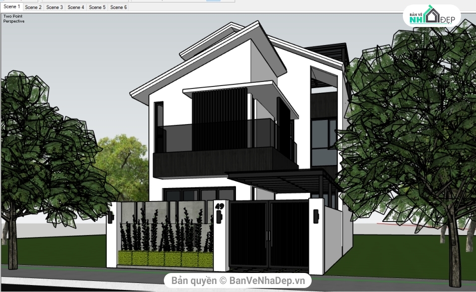 Su biệt thự 2 tầng,biệt thự 2 tầng,BT 2 tầng,biệt thự SU,file sketchup biệt thự 2 tầng