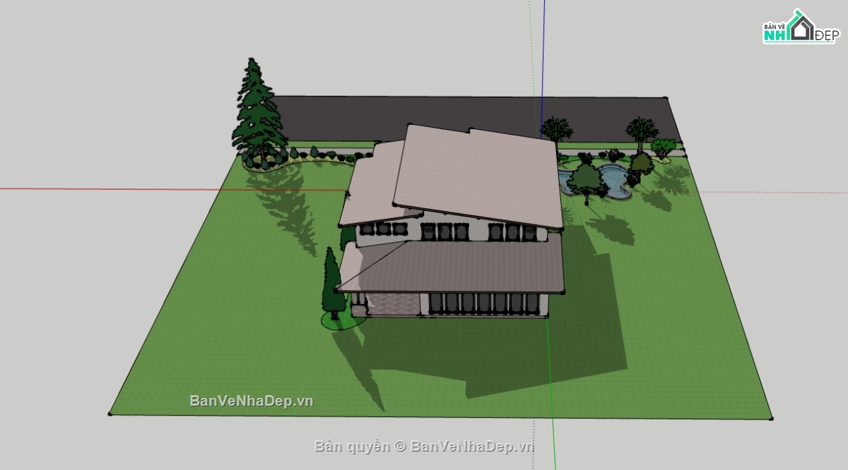 biệt thự 2 tầng mái lệch file su,dựng model su biệt thự 2 tầng,file sketchup biệt thự 2 tầng