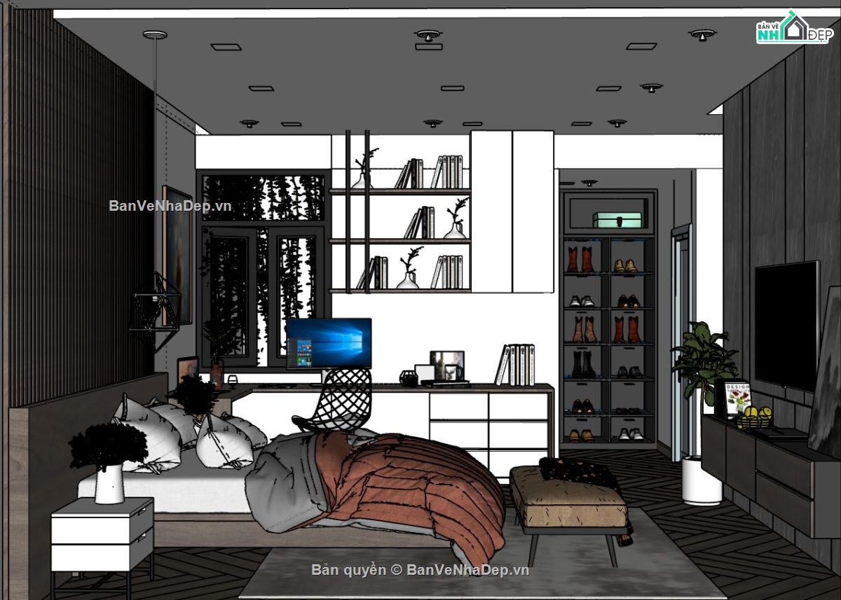 phòng ngủ master sketchup,thiết kế phòng ngủ sketchup,File phòng ngủ sketchup