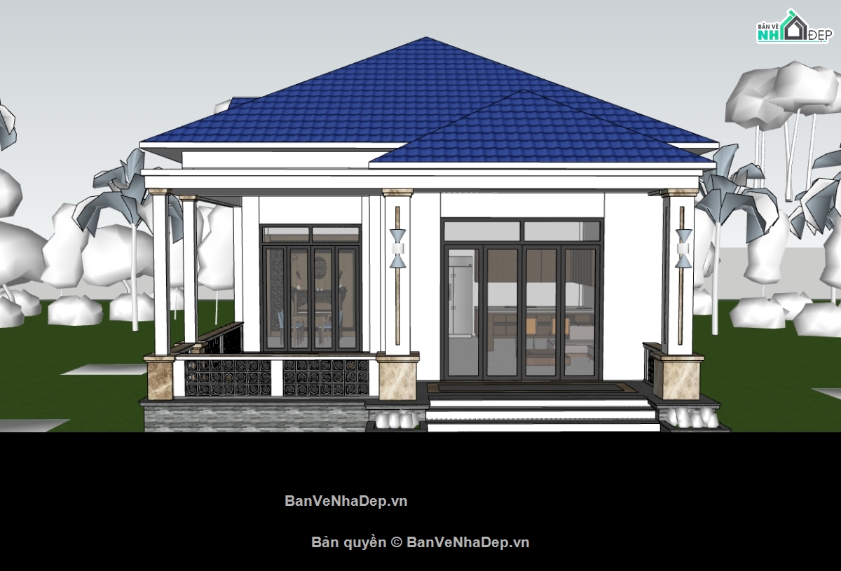 nhà 1 tầng,su nhà 1 tầng,sketchup nhà 1 tầng