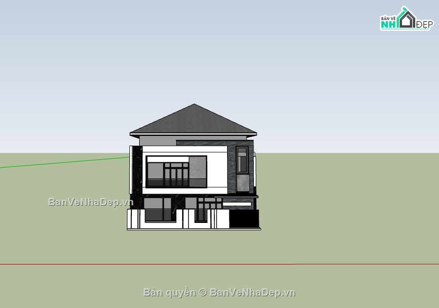 biệt thự 2 tầng,biệt thự sketchup,biệt thự hiện đại