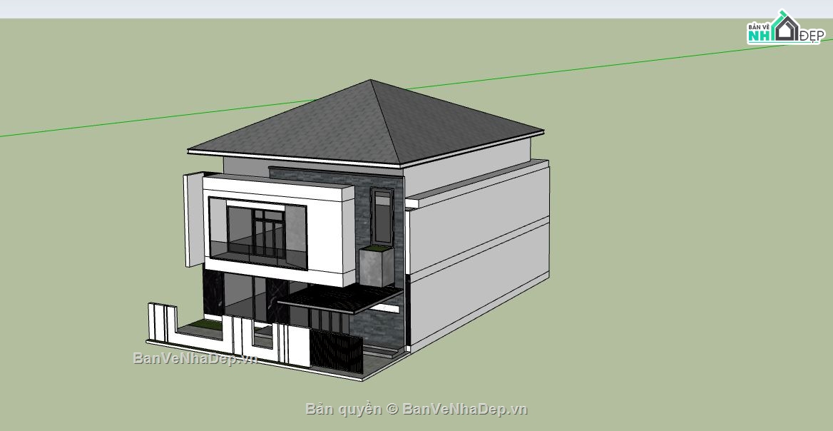 biệt thự 2 tầng,biệt thự sketchup,biệt thự hiện đại