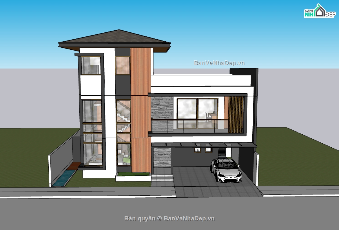 biệt thự 3 tầng,su biệt thự,sketchup biệt thự