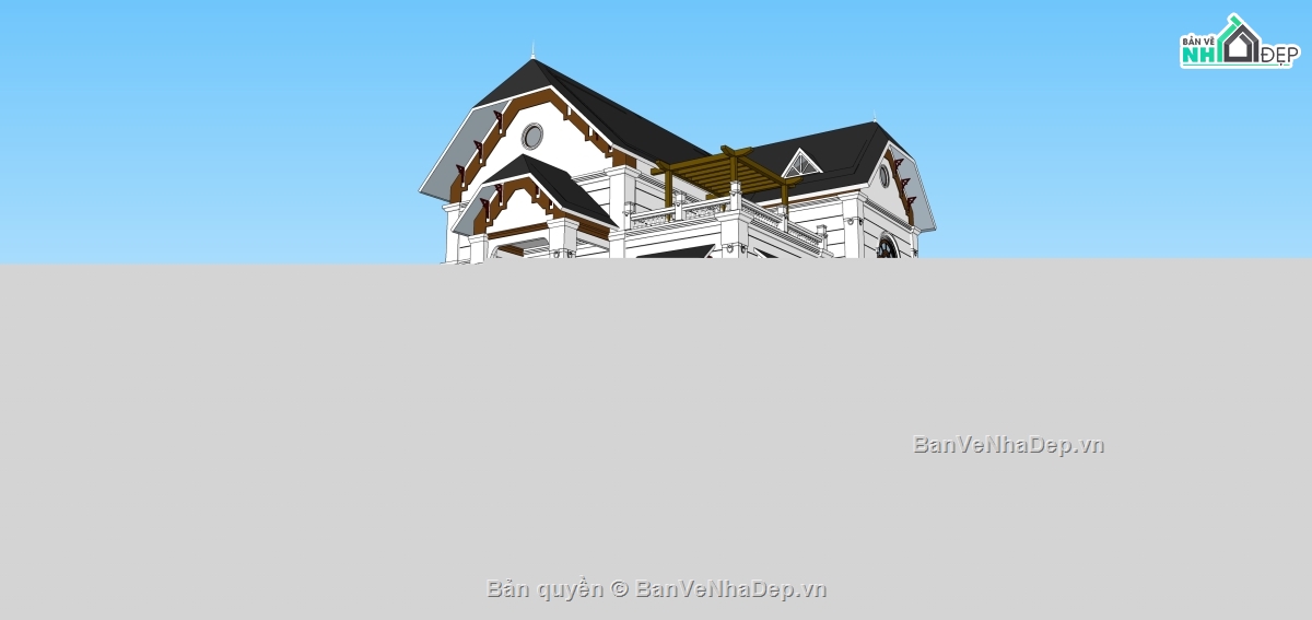 File sketchup mẫu biệt thự cổ điển 2 tầng 12x1,File sketchup biệt thự cổ điển,Model sketchup biệt thự cổ điển 2 tầng,Biệt thự cổ điển 12x15m