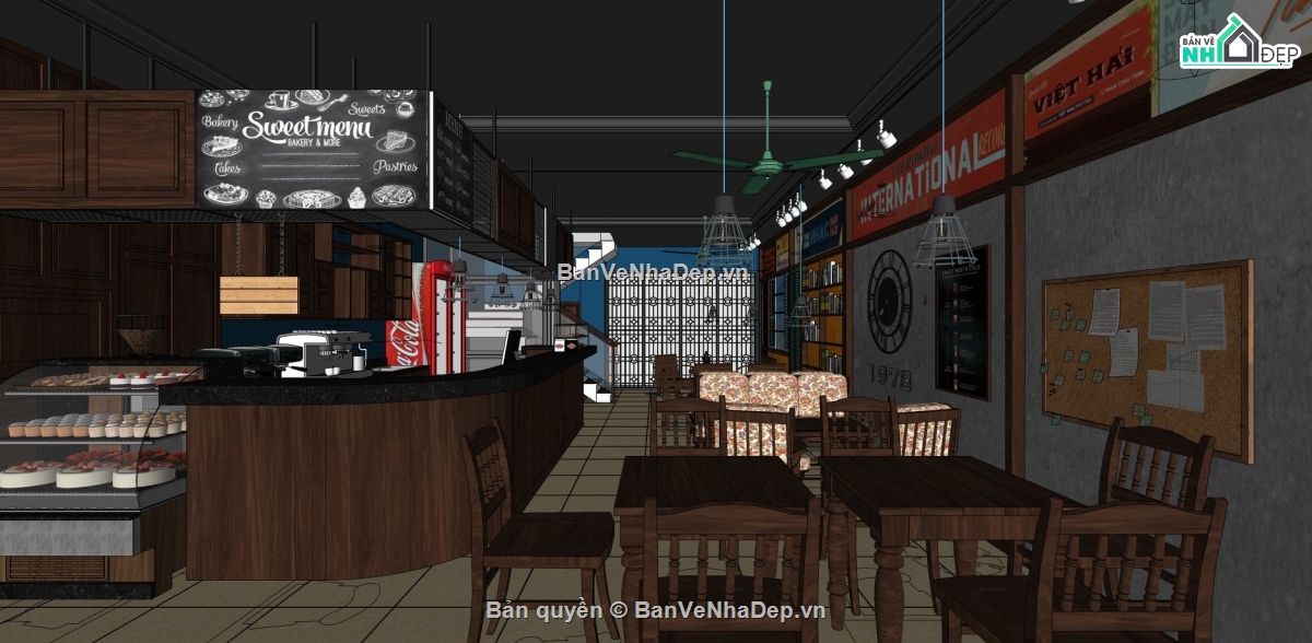 file su nội thất quán cafe,Model ghế nội thất cafe,chi tiết nội thất,Model nội thất,Su nội thất quán cà phê