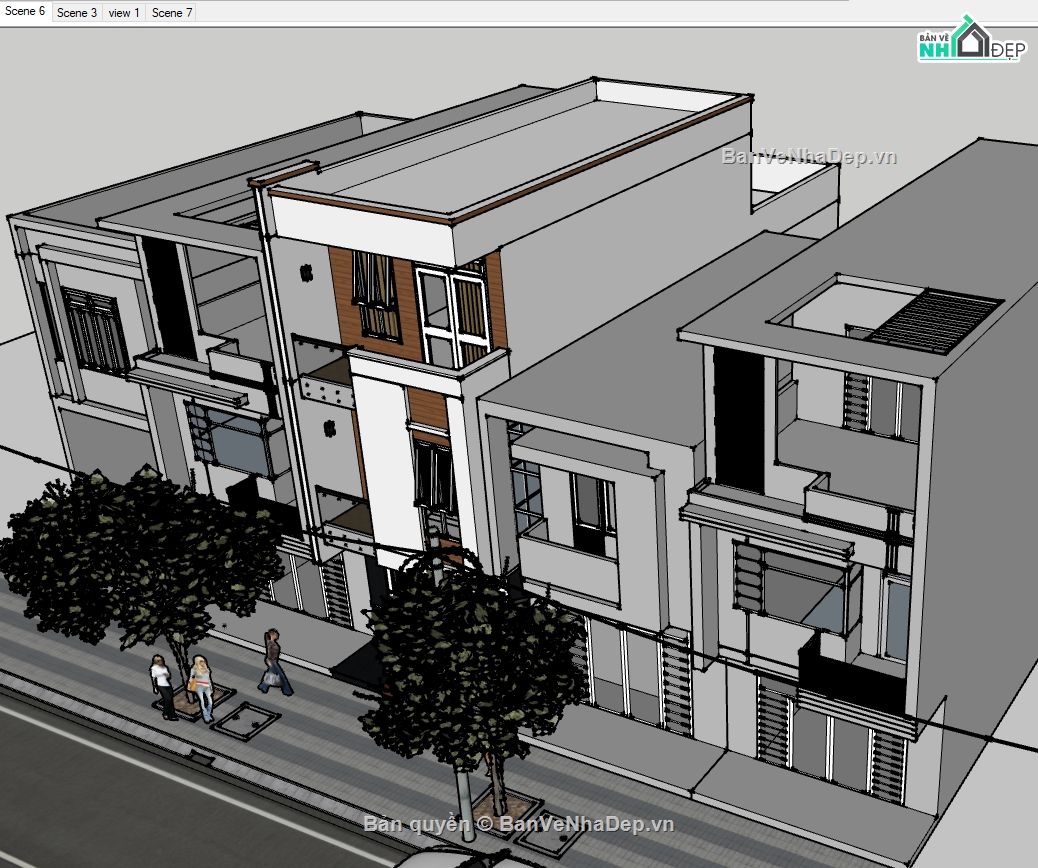file su nhà phố 3 tầng,model nhà phố 3 tầng,nhà phố 3 tầng file su,model sketchup nhà phố 3 tầng