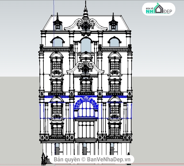 Khách sạn 6 tầng,Phối cảnh khách sạn 6 tầng,Khách sạn,file sketchup khách sạn tân cổ điển,File sketchup khách sạn 6 tầng