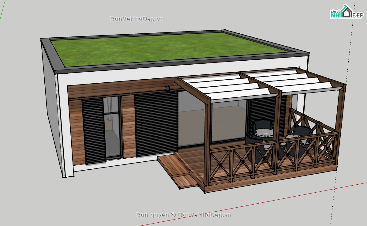 File sketchup nhà  bungalow,model su nhà  bungalow,file 3d nhà  bungalow,sketchup nhà  bungalow