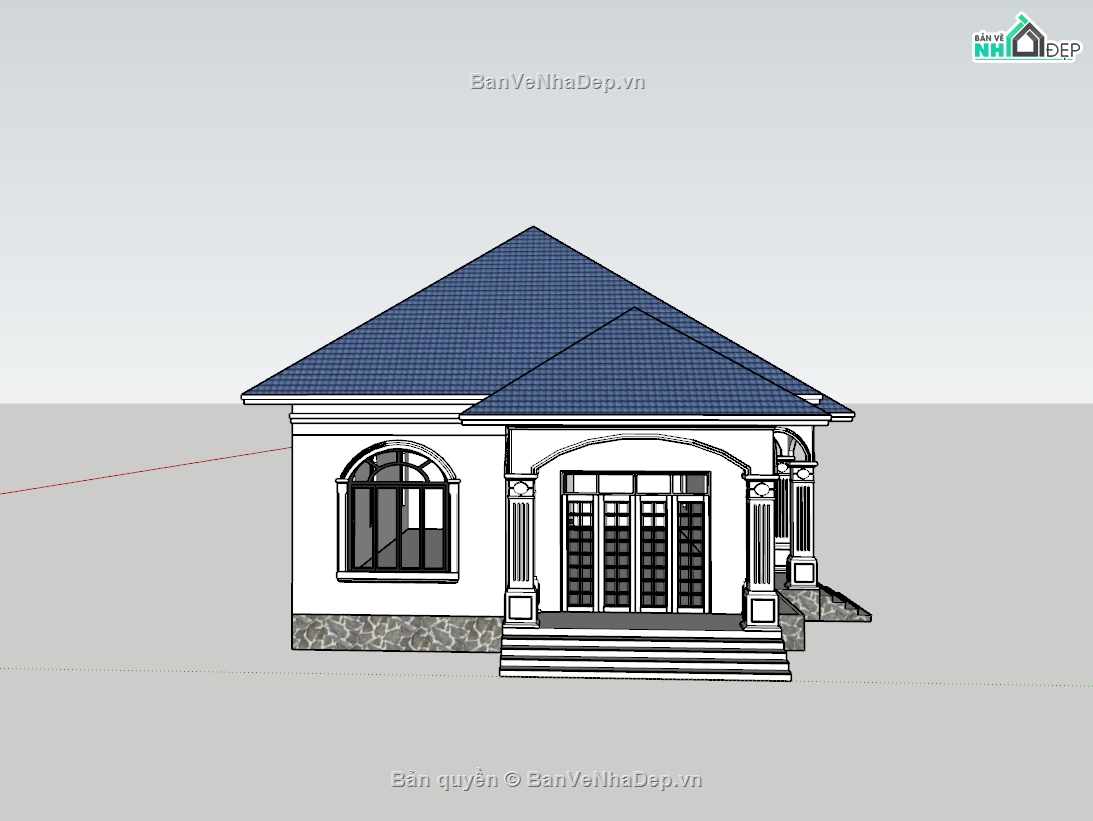 su biệt thự,sketchup biệt thự,su biệt thự 1 tầng,sketchup biệt thự 1 tầng