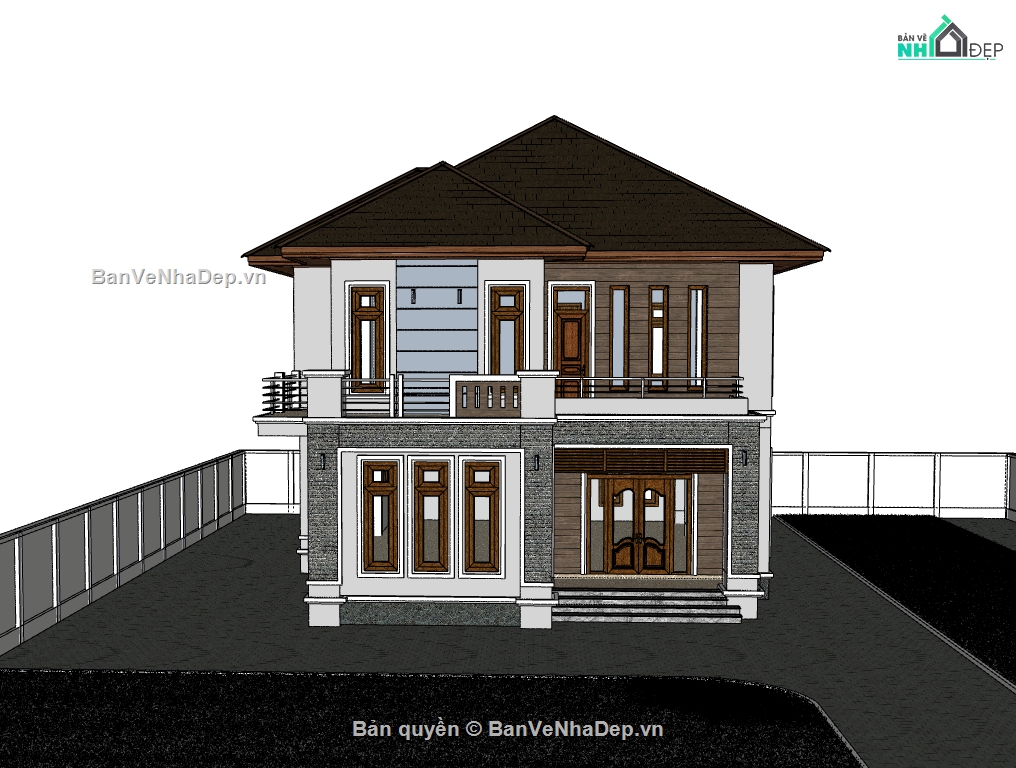 biệt thự 2 tầng,su biệt thự,sketchup biệt thự,su biệt thự 2 tầng