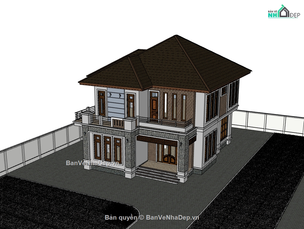 biệt thự 2 tầng,su biệt thự,sketchup biệt thự,su biệt thự 2 tầng