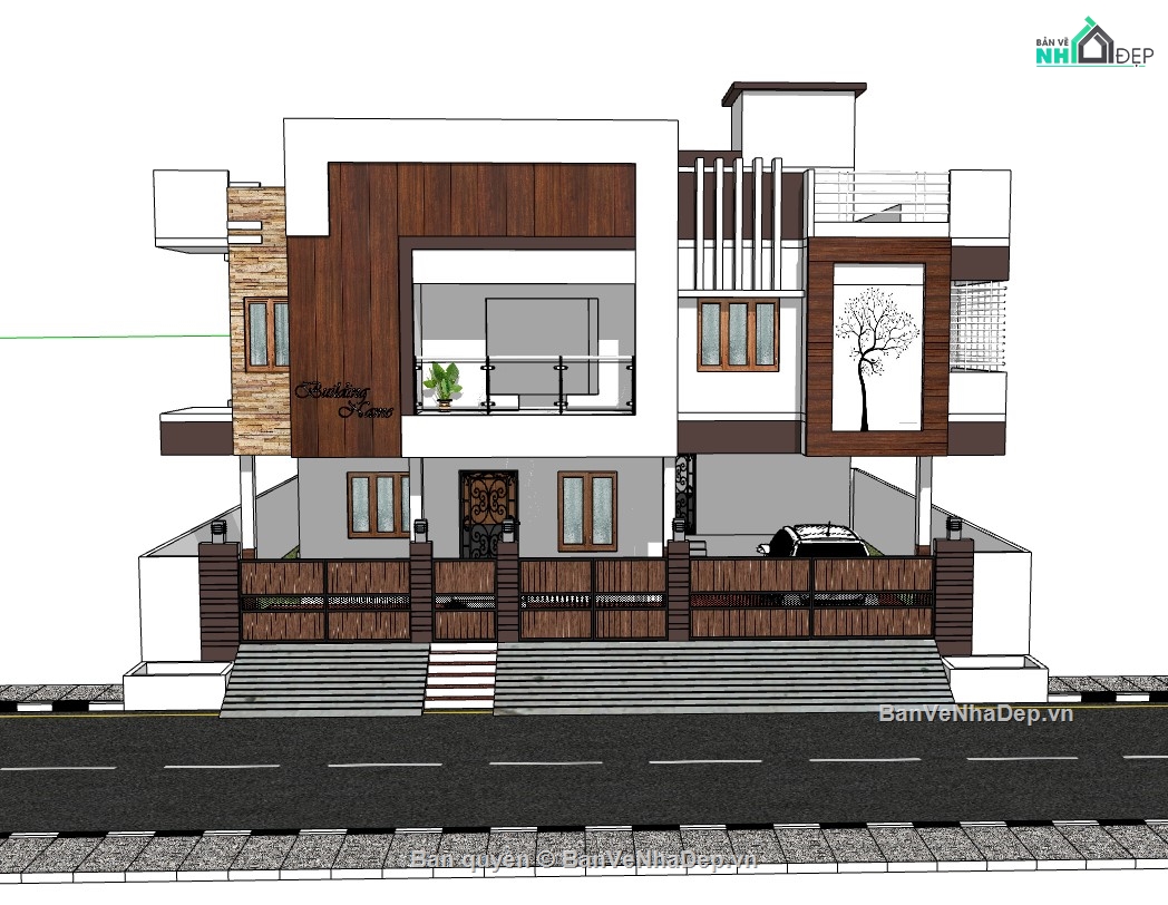 biệt thự 2 tầng,su biệt thự,sketchup biệt thự