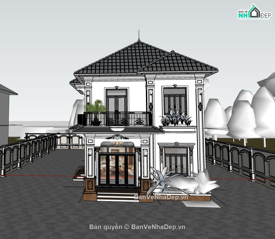 biệt thự sketchup,biệt thự 2 tầng,biệt thự đẹp