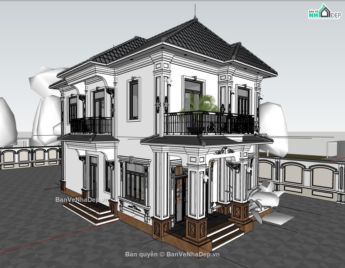 biệt thự sketchup,biệt thự 2 tầng,biệt thự đẹp