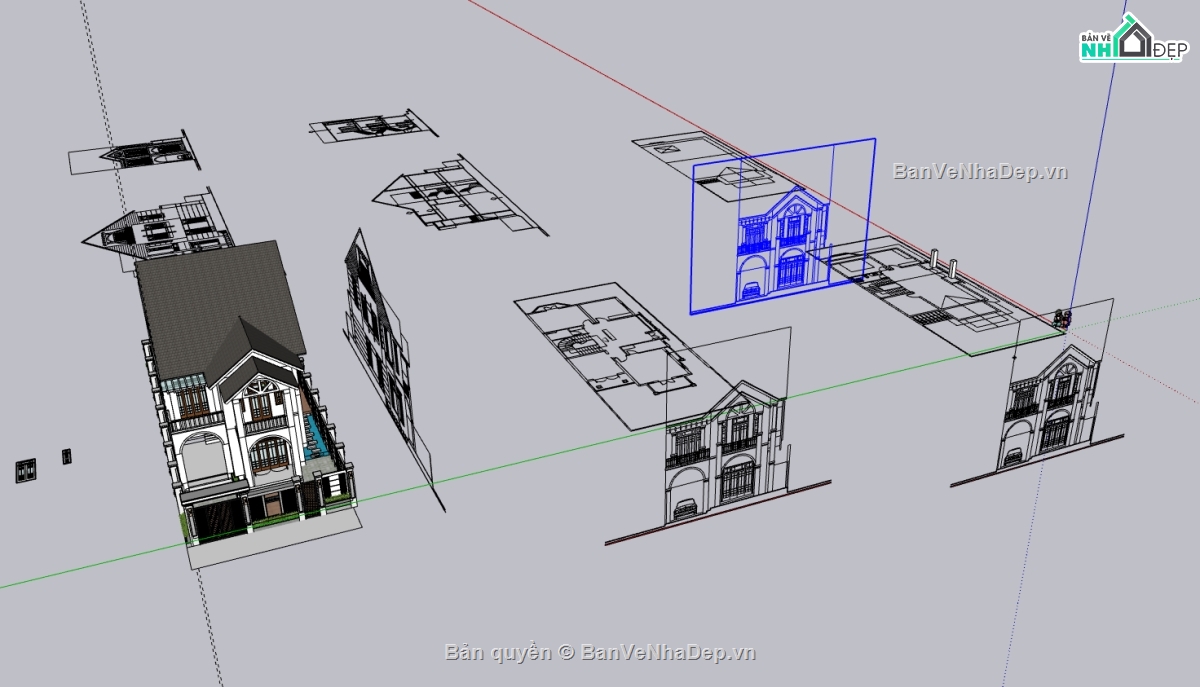 biệt thự 2 tầng,biệt thự sketchup,su biệt thự,sketchup biệt thự