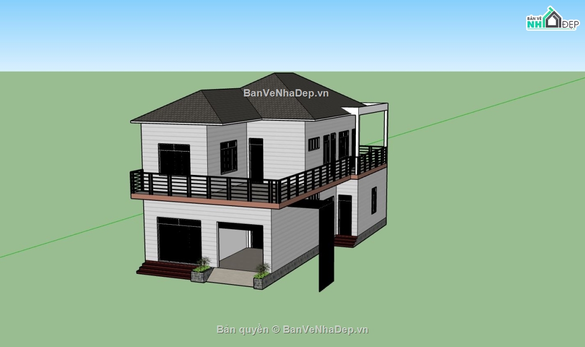 biệt thự sketchup,model su biệt thự 2 tầng,phối cảnh biệt thự 2 tầng,thiết kế biệt thự 2 tầng đẹp