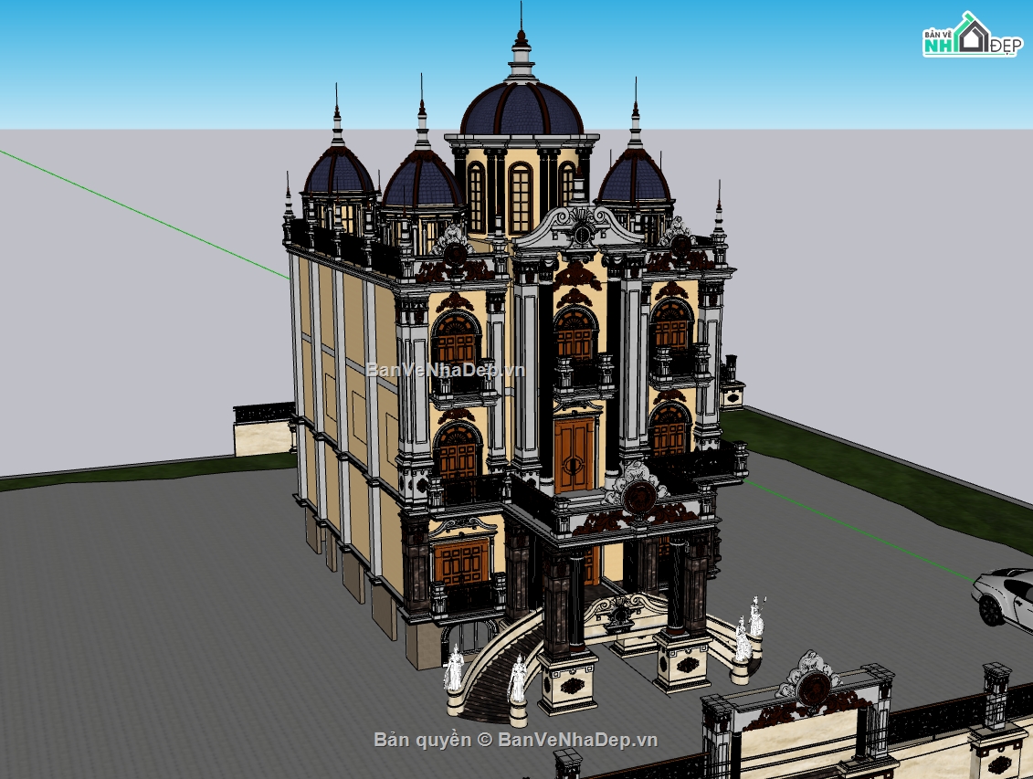 biệt thự 3 tầng,su biệt thự 3 tầng,sketchup biệ thự