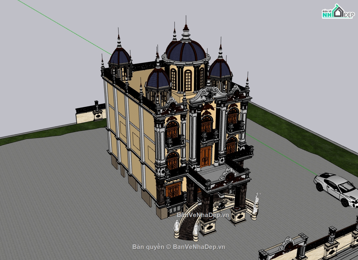 biệt thự 3 tầng,su biệt thự 3 tầng,sketchup biệ thự