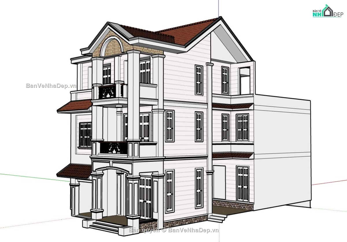 biệt thự tân cổ điển đẹp,biệt thự đẹp 3 tầng,biệt thự sketchup,model su biệt thự 3 tầng