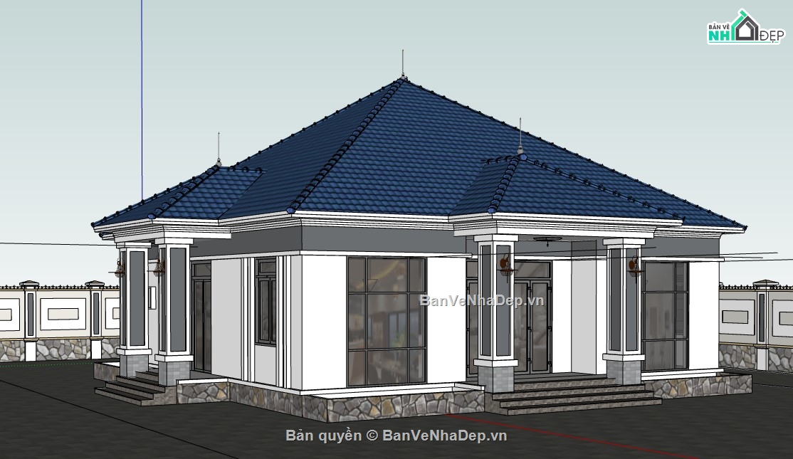 biệt thự 1 tầng,biệt thự sketchup,sketchup biệt thự,sketchup biệt thự 1 tầng