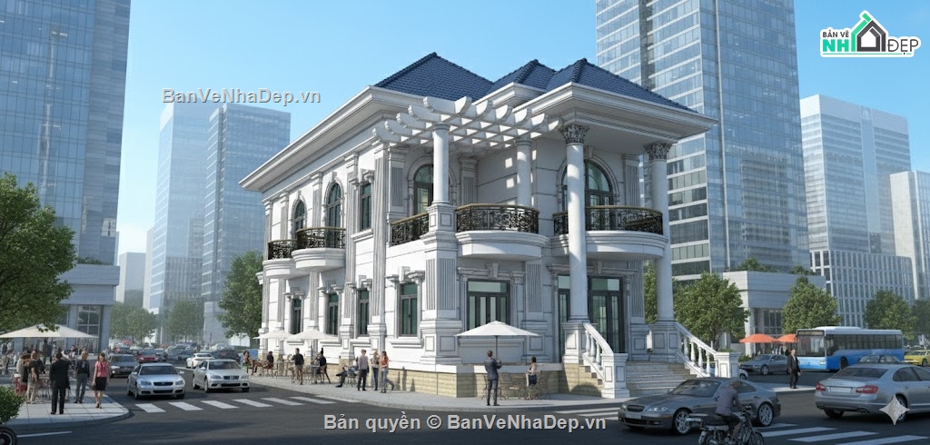 File sketchup Biệt Thự Tân Cổ Điển,sketchup Biệt Thự Tân Cổ Điển,Mẫu biệt thự tân cổ điển 10x20m