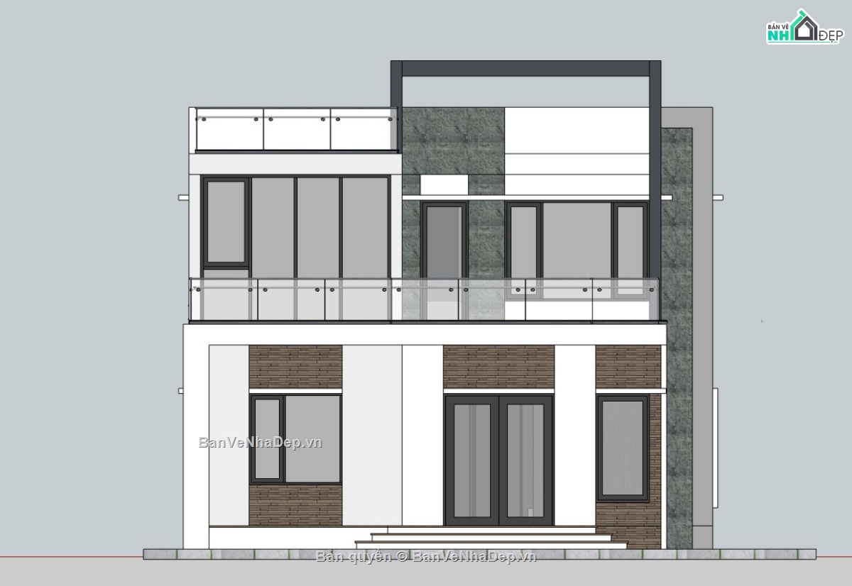 biệt thự phố,biệt thự phố 2 tầng,mẫu sketchup biệt thự phố,phối cảnh biệt thự phố