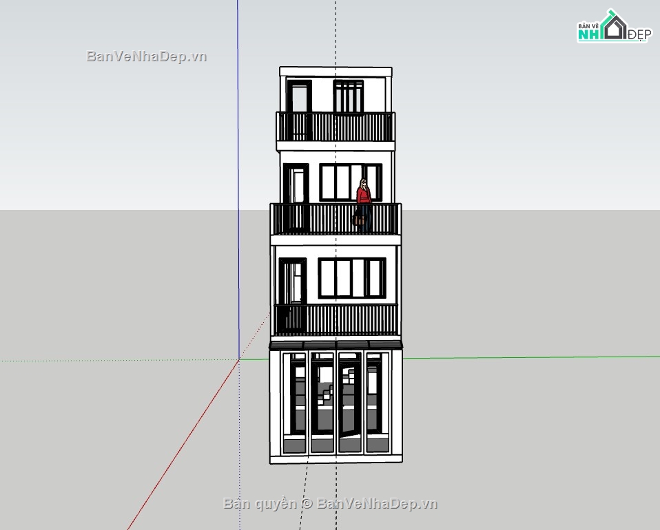 nhà 4 tầng,nhà phố 4 tầng,su nhà phố,sketchup nhà phố