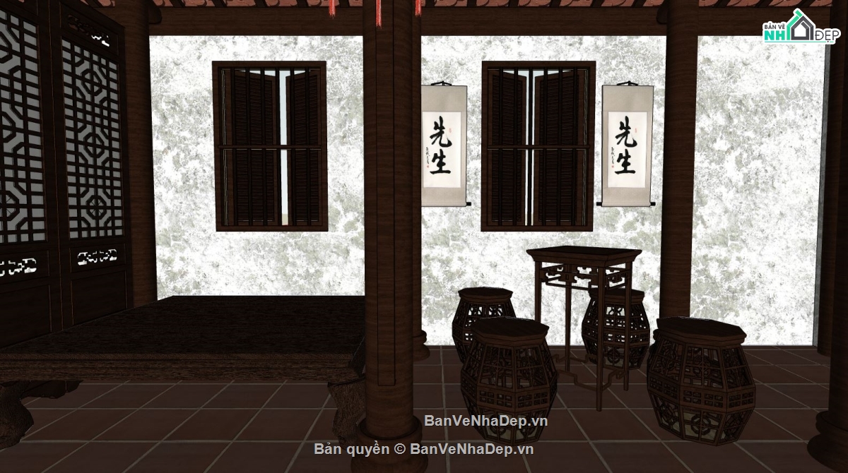 thiết kế ngoại thất nhà,sketchup nội thất nhà cổ,sketchup nhà cổ,kiến trúc nhà cổ